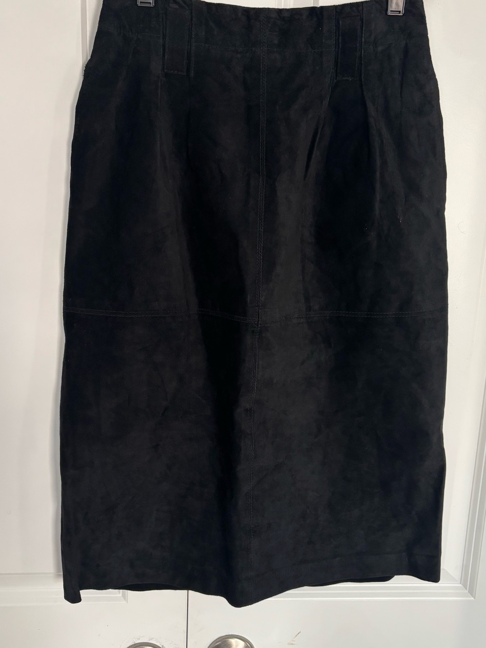 Vintage Evan Davies Petites Black Suede Midi Skirt 8